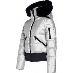 Goldbergh Metallic Silver Puffer with Black Fur